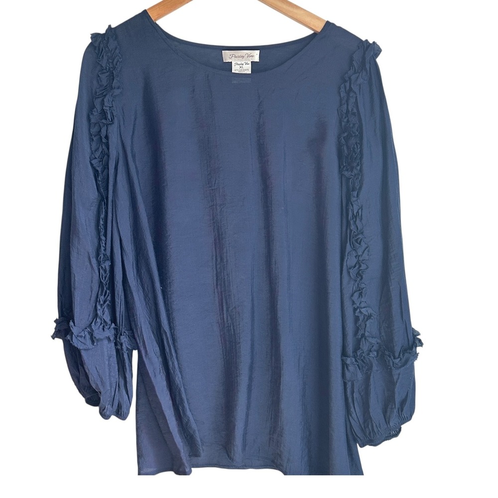 Paisley Vine Tunic Top Navy Coquette Long Sleeve‎ XL Chic Classic Feminine